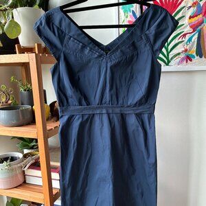 Theory Navy Blue V Neck Side Zip Knee Length A Line Dress